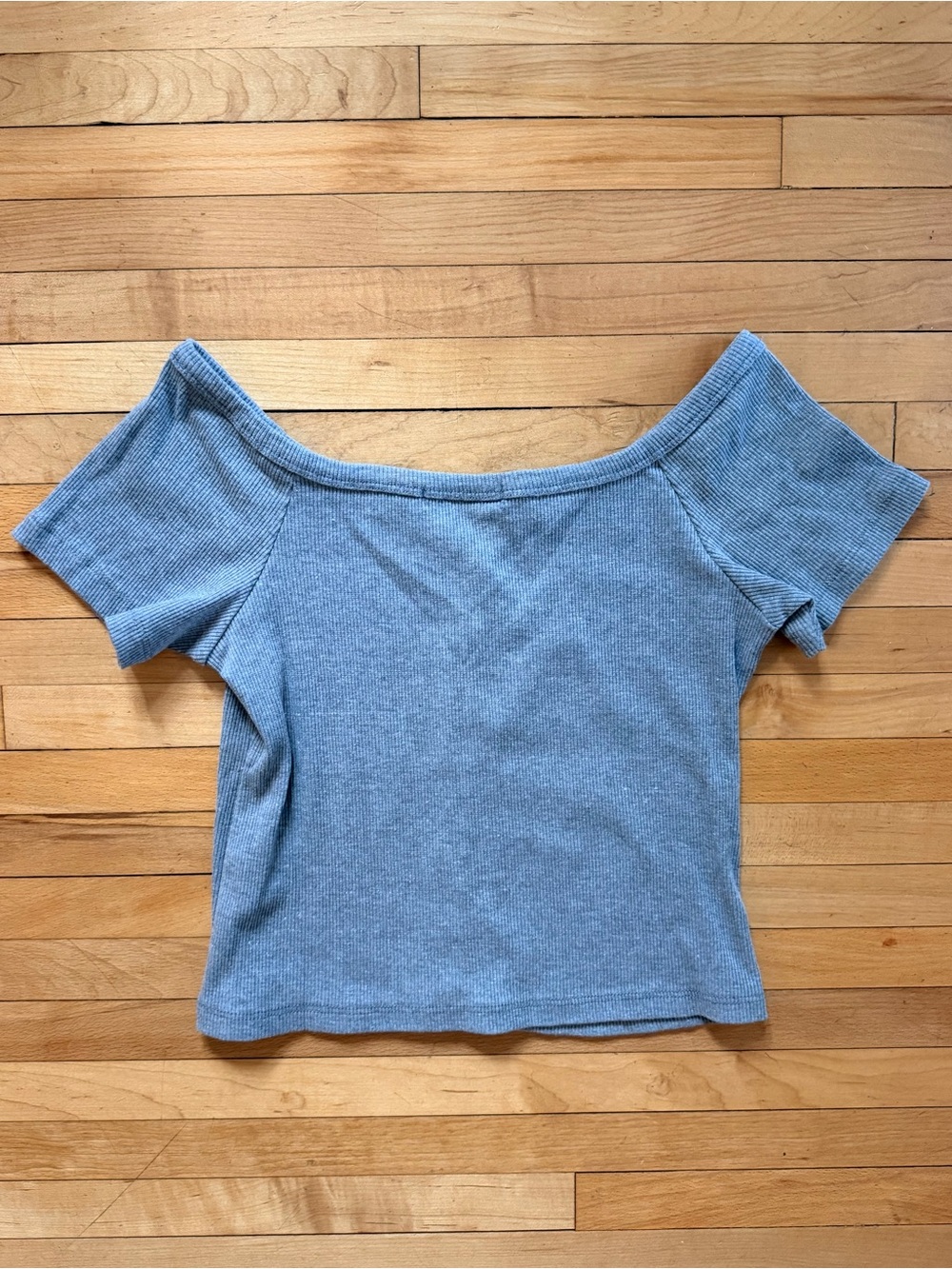 Grey Ribbed Off-Shoulder Crop Top - Picture 2 of 3